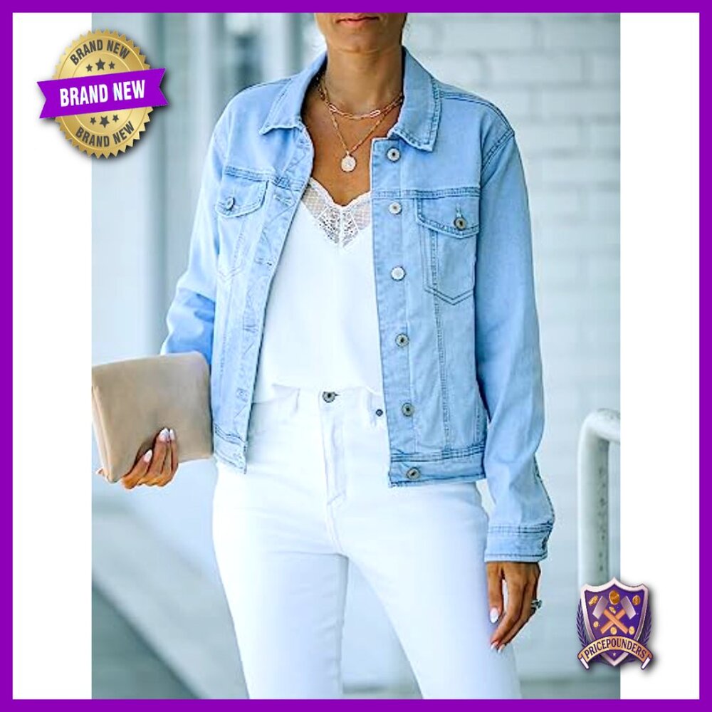 Stretch Fitted Denim Jacket Button Down Long Slee… - image 2